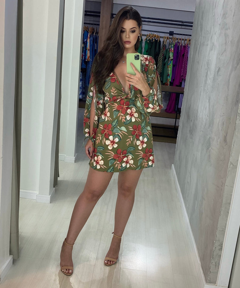 Vestido Marília - Floral Fundo Verde