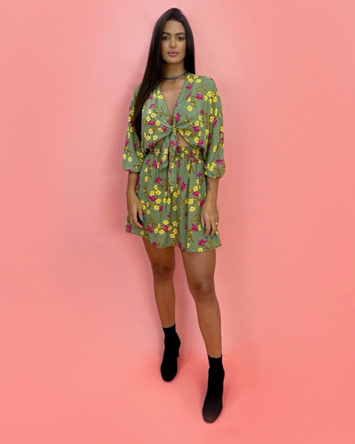Vestido Manu - Floral Fundo Verde