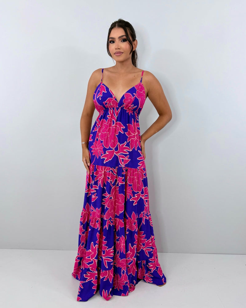 Vestido Sophia - Floral Fundo Azul