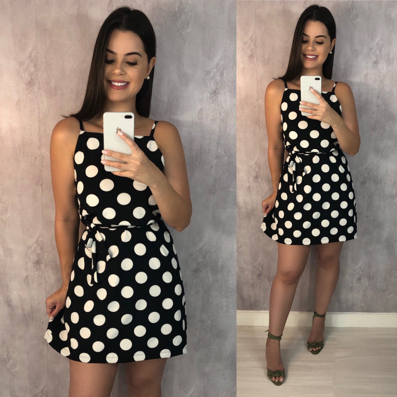 Vestido Paula - Poá Fundo Preto