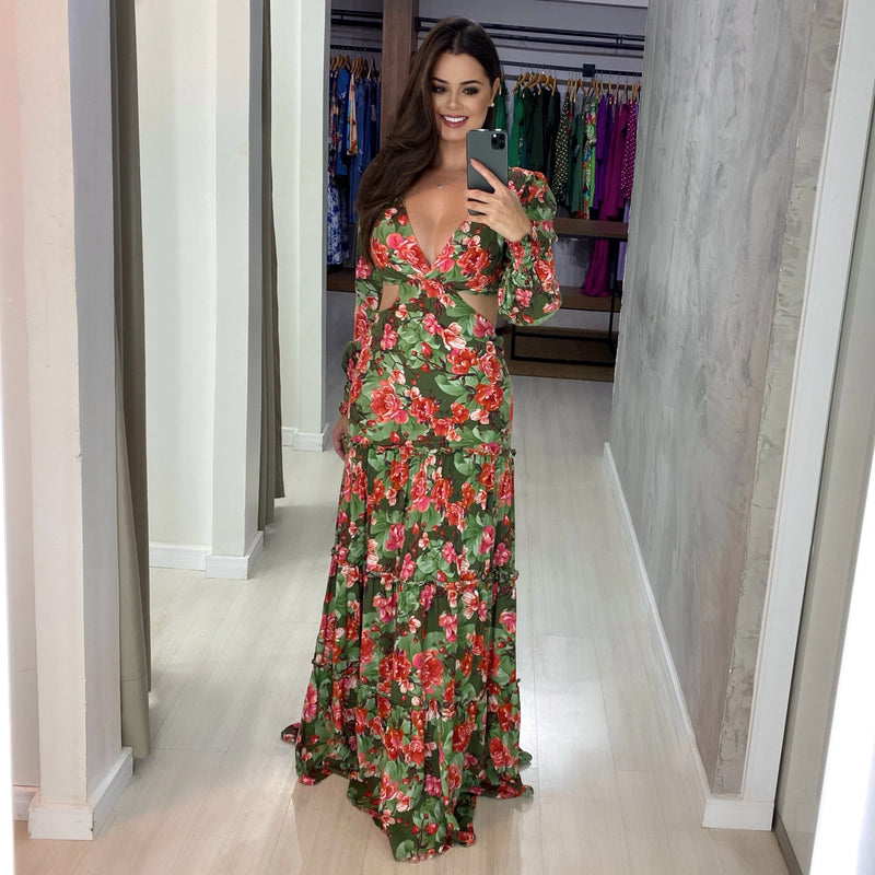 Vestido Rafaella - Floral Fundo Verde