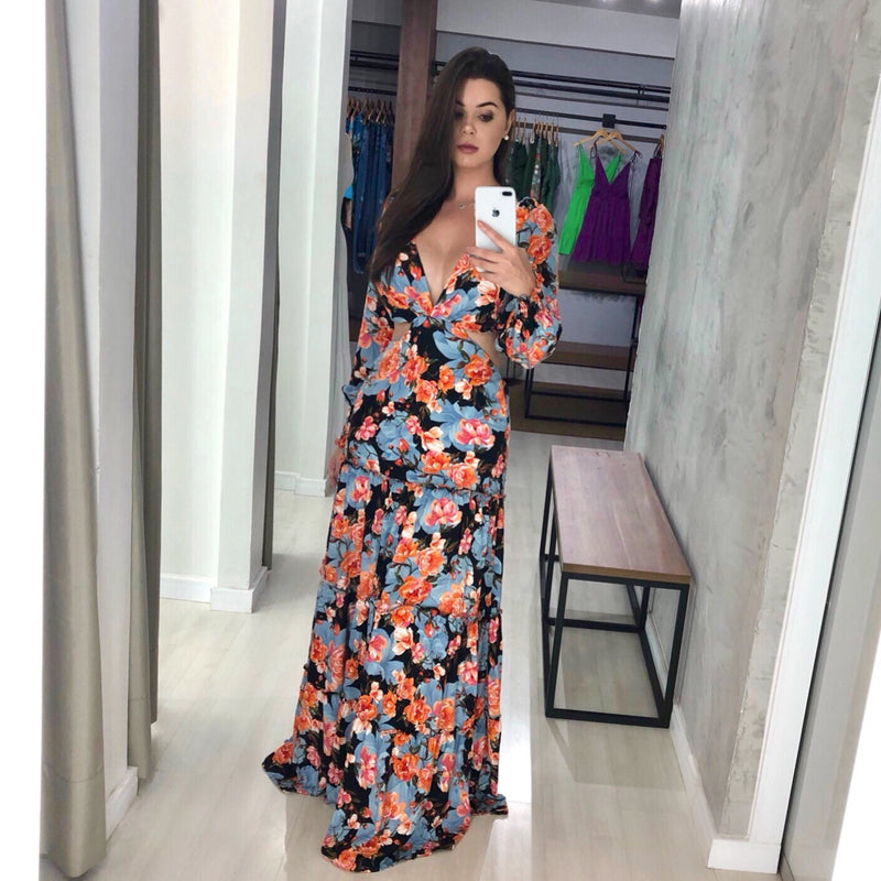 Vestido Rafaella - Floral Fundo Azul