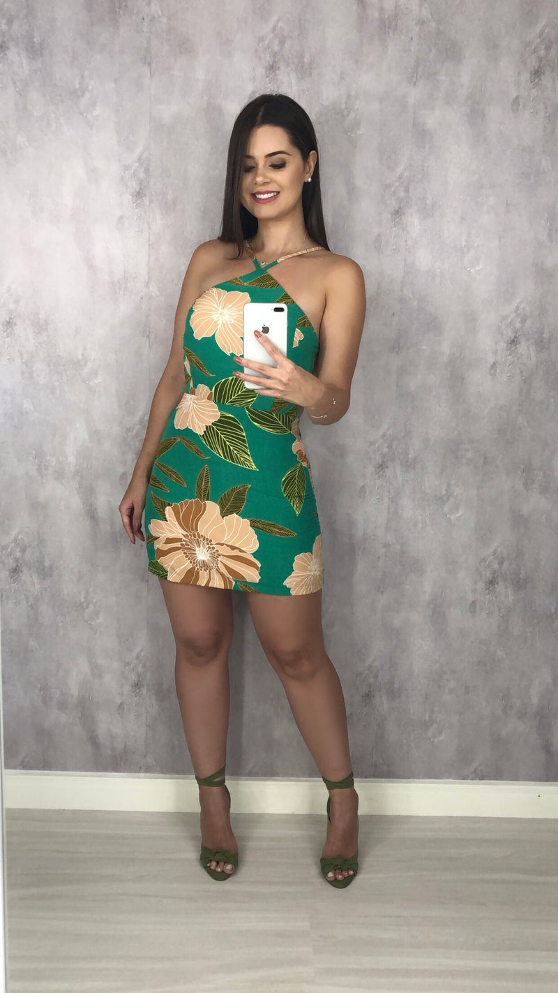 Vestido Iara - Floral Fundo Verde
