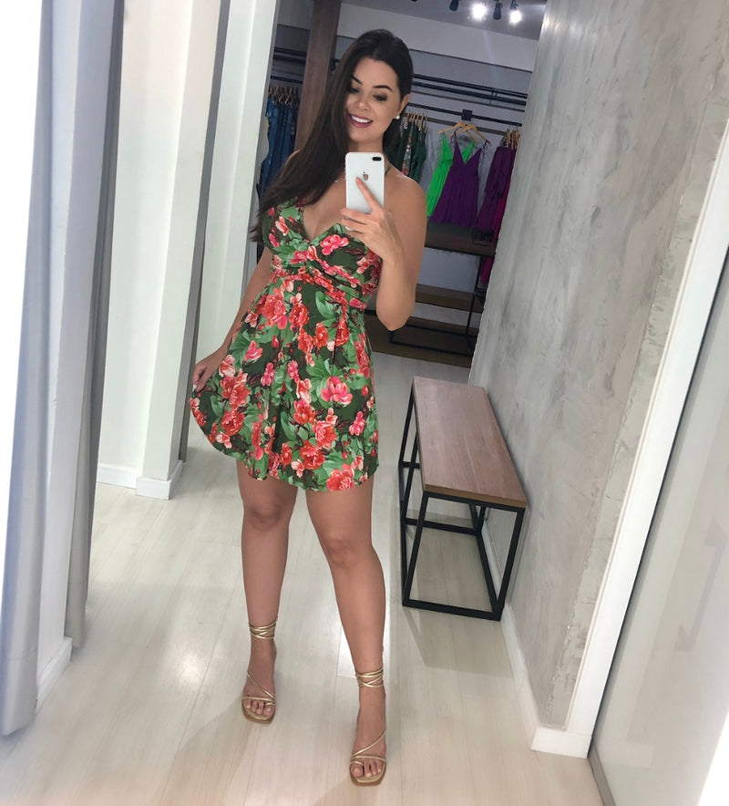 Vestido Nádia - Floral Fundo Verde