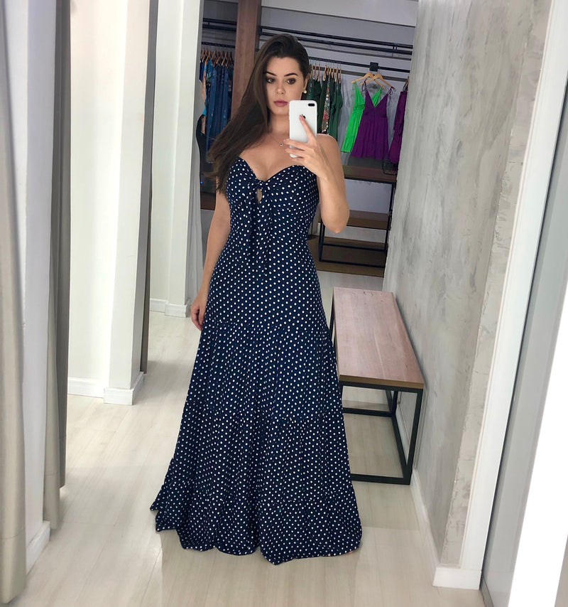 Vestido Camila - Poá Azul Marinho