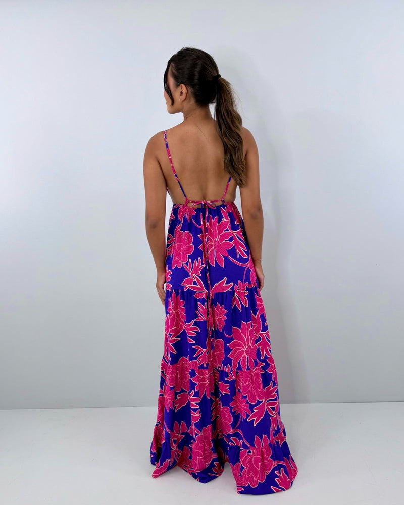 Vestido Sophia - Floral Fundo Azul