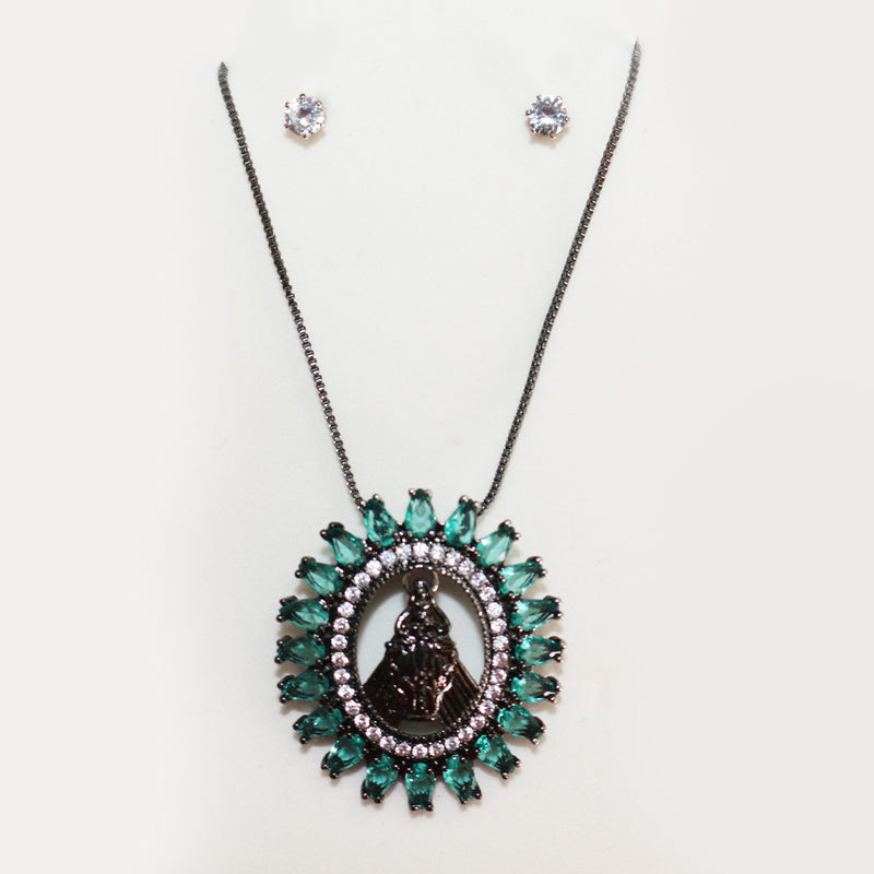 Conjunto Nossa Senhora Verde (Brinco + Colar)