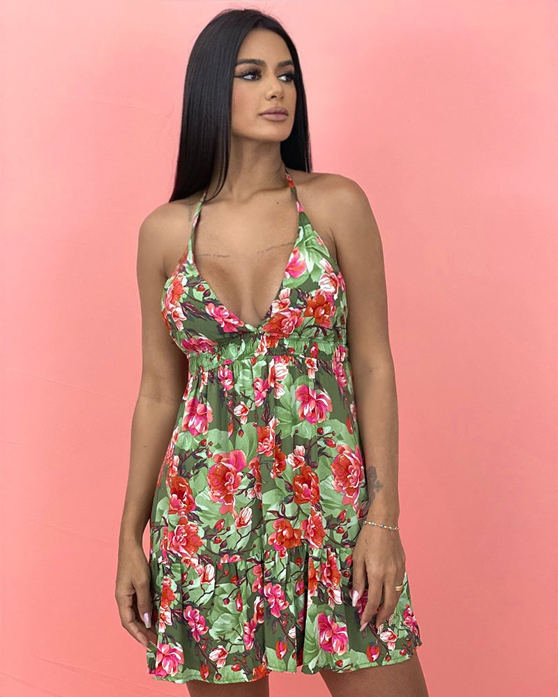 Vestido Valentina - Floral Fundo Verde