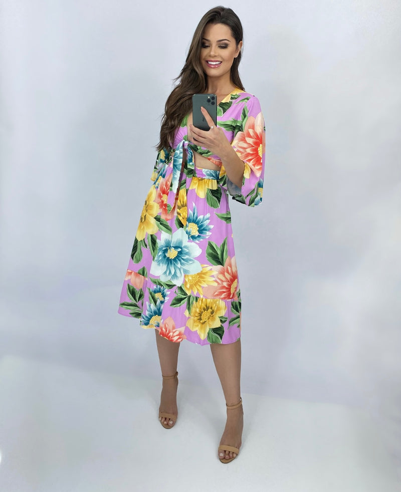 Conjunto Bárbara - Floral Exclusivo Fundo Lilás