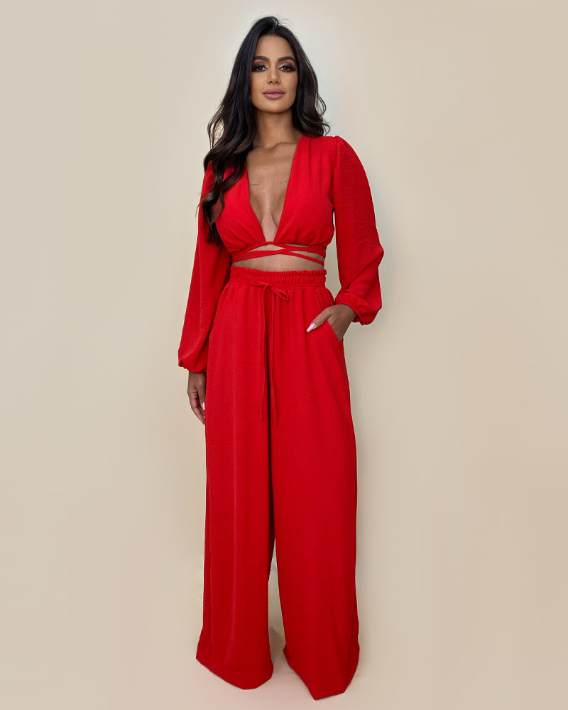 Conjunto Pantalona Simone - Vermelho