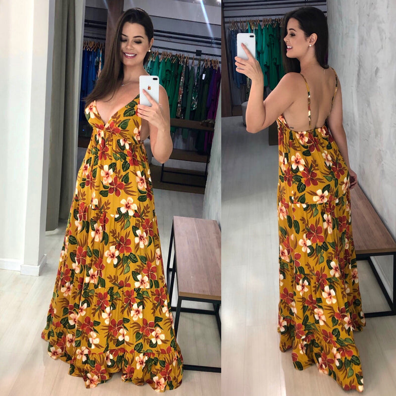 Vestido Sophia - Floral Fundo Mostarda