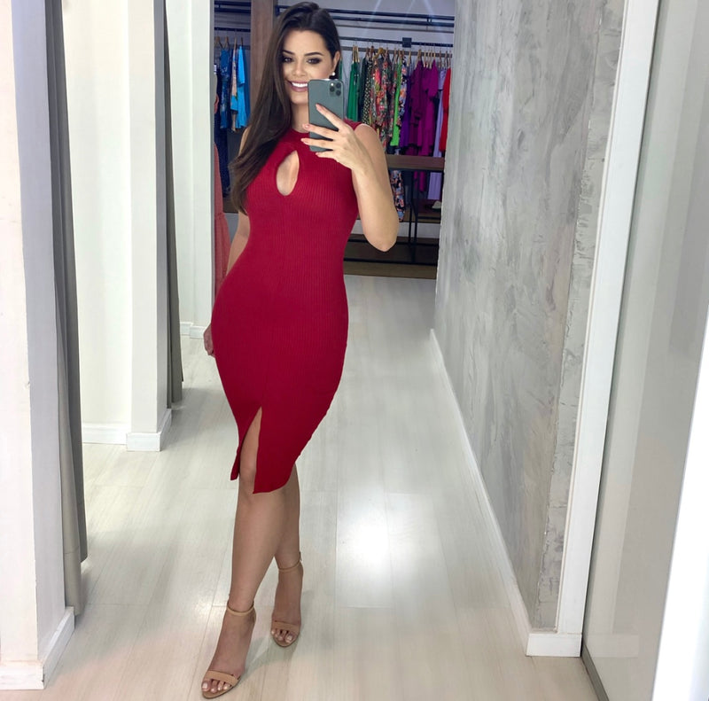 Vestido clearance canelado vermelho