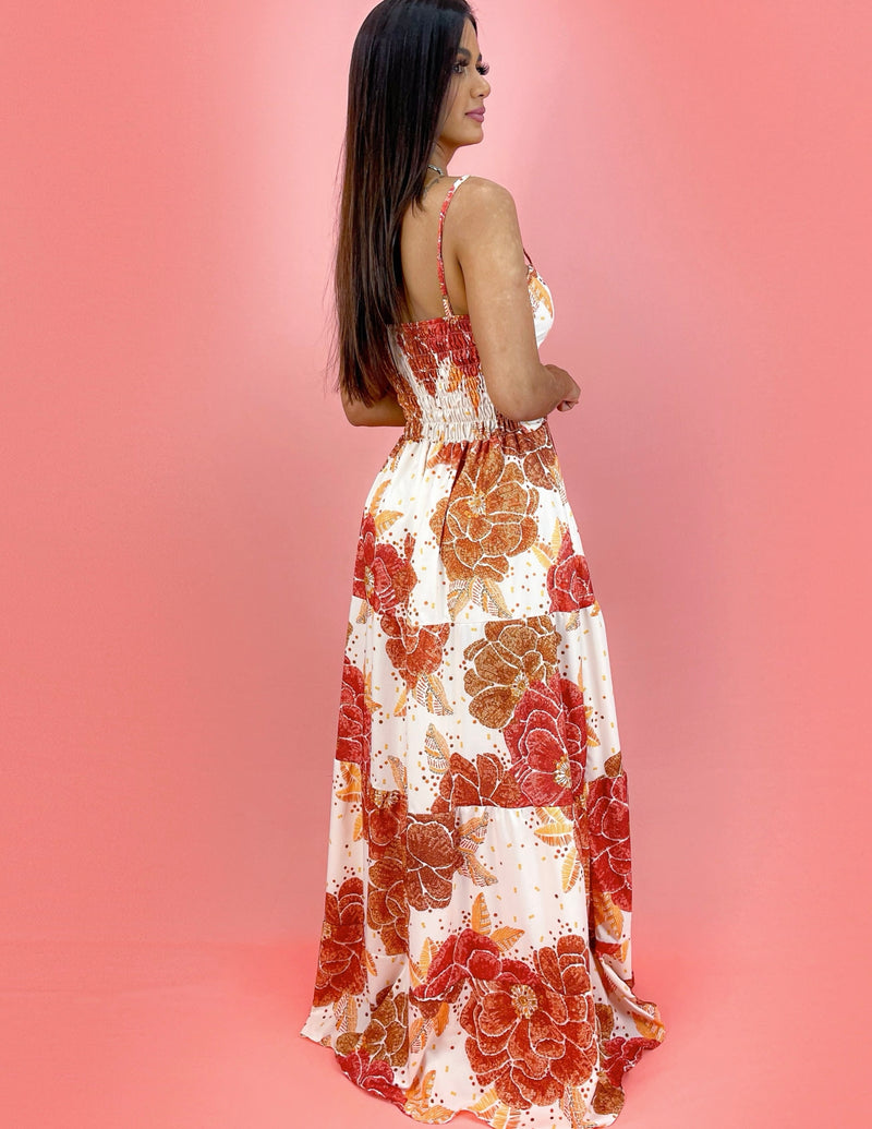 Vestido Camila - Floral Caramelo Fundo Offwhite