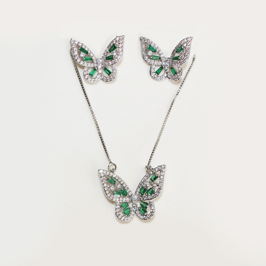 Conjunto Borboleta Verde (Brinco + Colar)