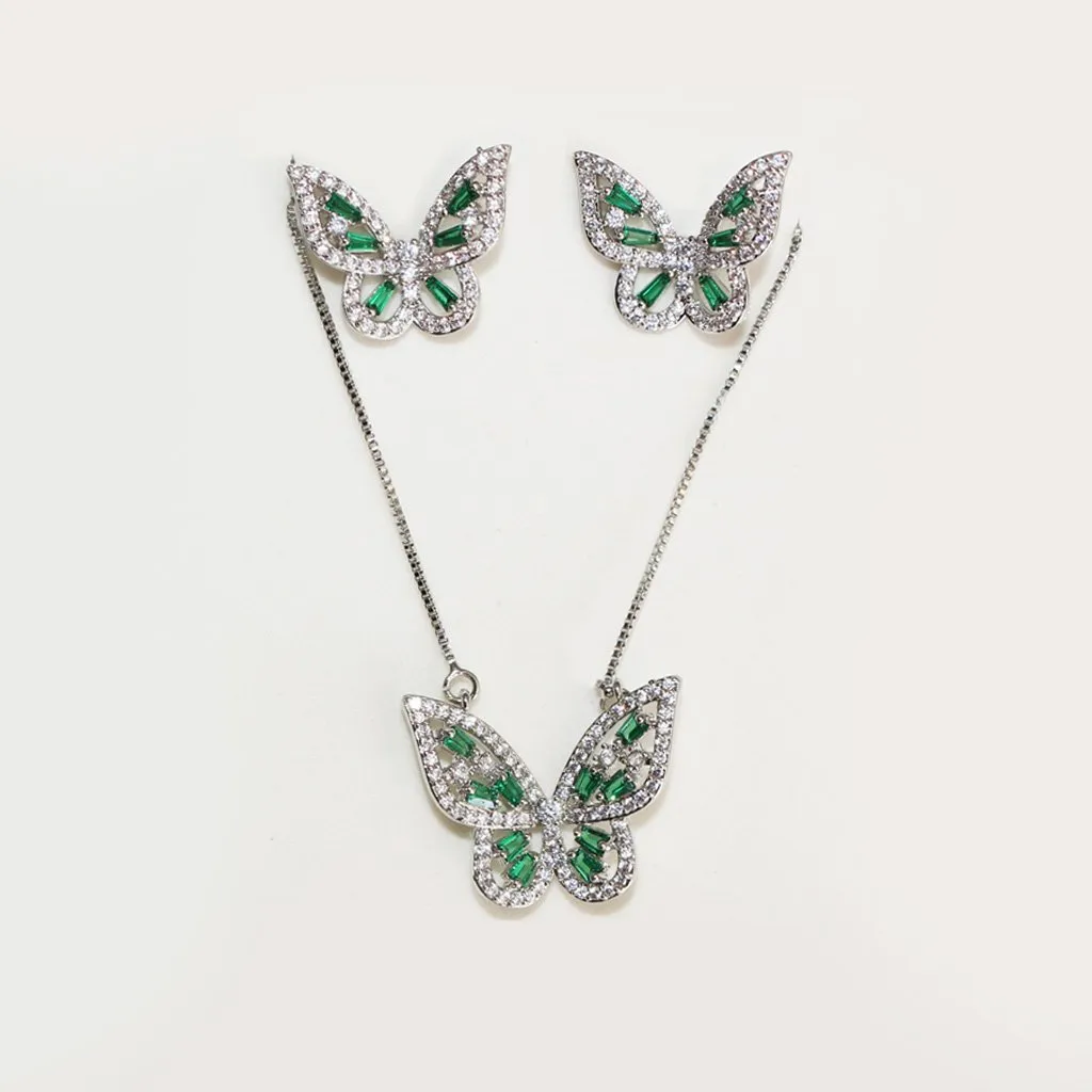 Conjunto Borboleta Verde (Brinco + Colar)