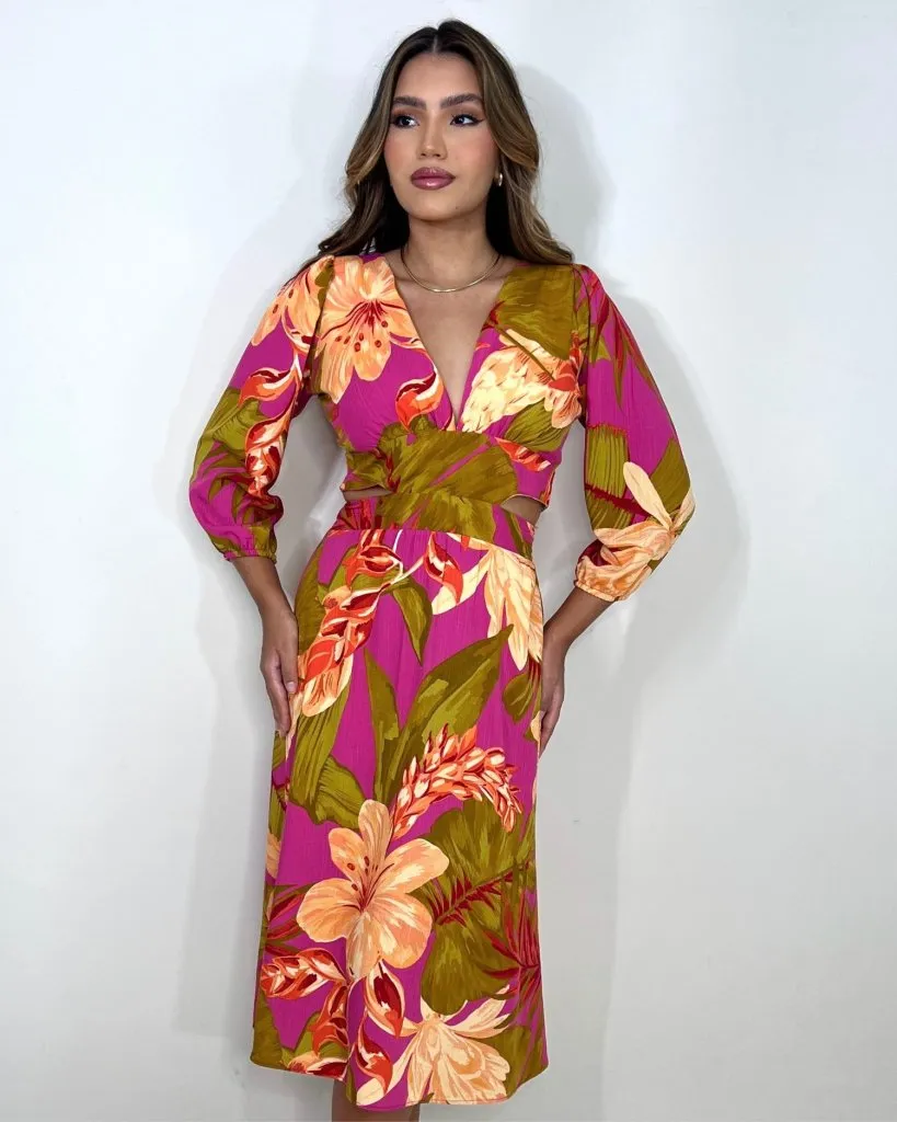 Vestido Mirela - Floral Fundo Pink