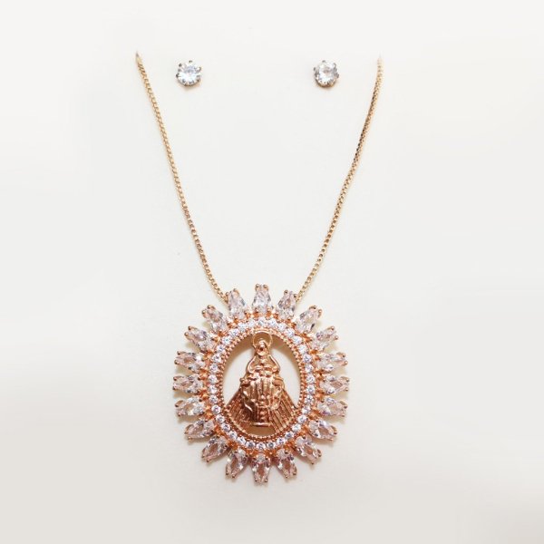 Conjunto Nossa Senhora Dourado (Brinco + Colar)
