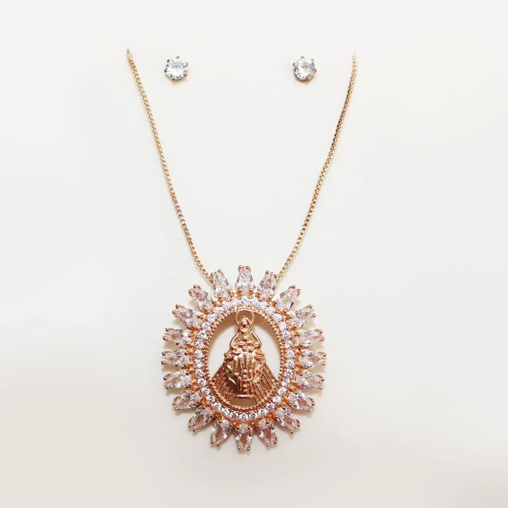 Conjunto Nossa Senhora Dourado (Brinco + Colar)