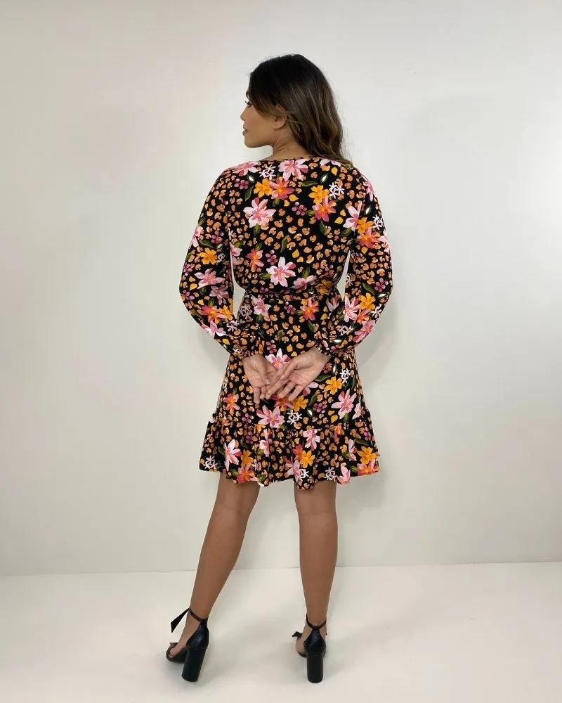 Vestido Lavínia - Primavera Fundo Preto
