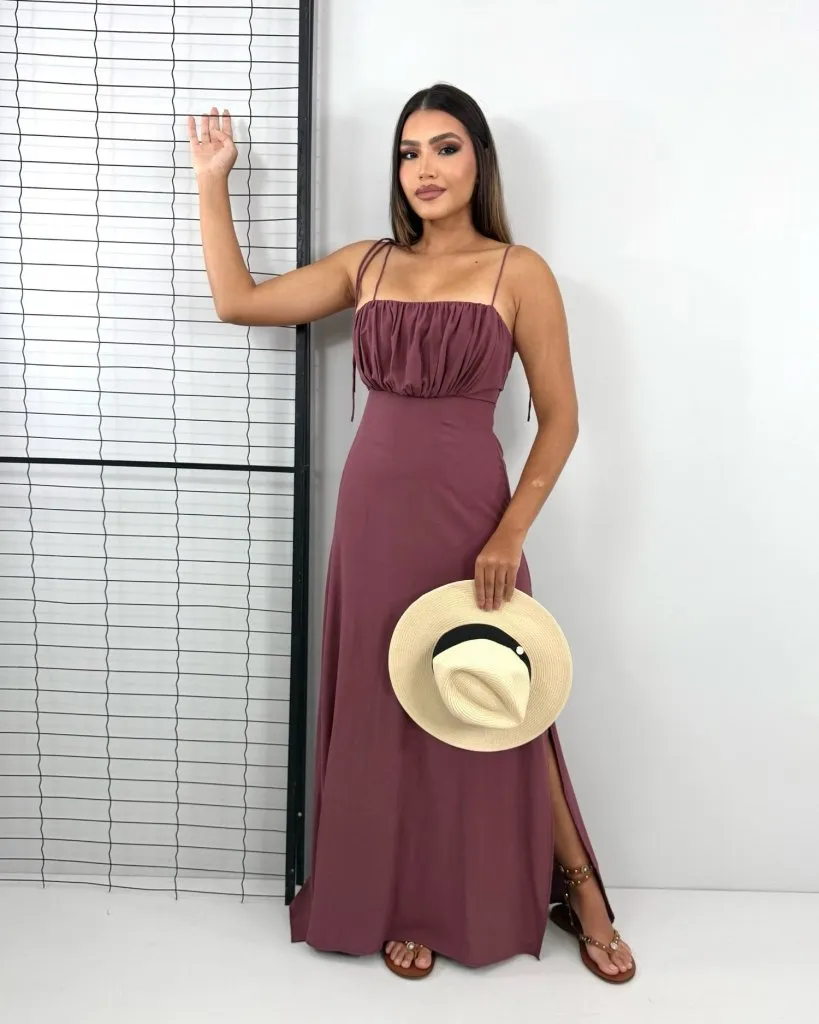 Vestido Drica Longo - Marrom