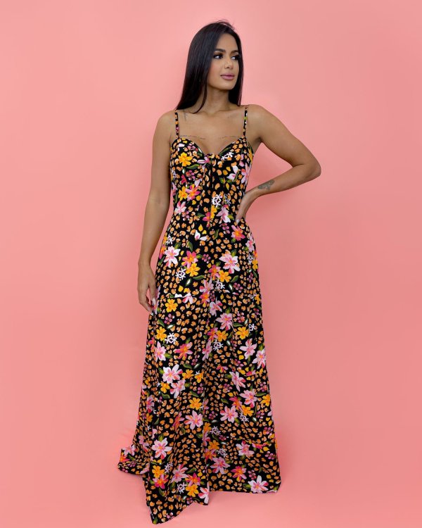 Vestido Camila - Primavera Fundo Preto