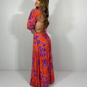 Vestido Giza - Floral Fundo Laranja - Image 3