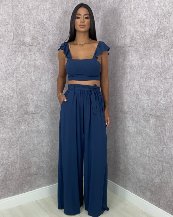 Conjunto Pantalona Samira - Azul Marinho