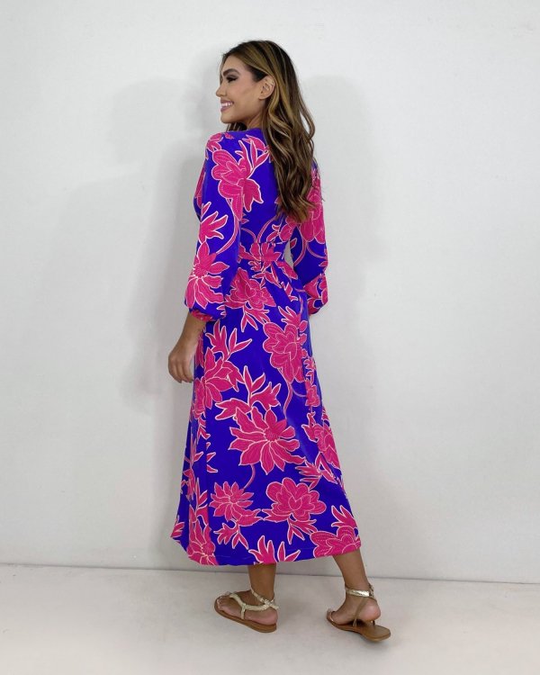 Vestido Clara - Floral Fundo Azul - Imagem 5
