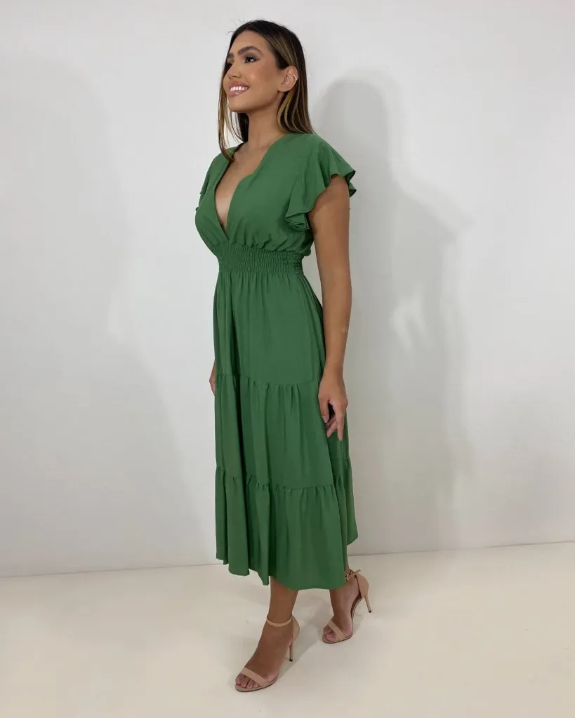 Vestido Laís Midi - Verde Militar