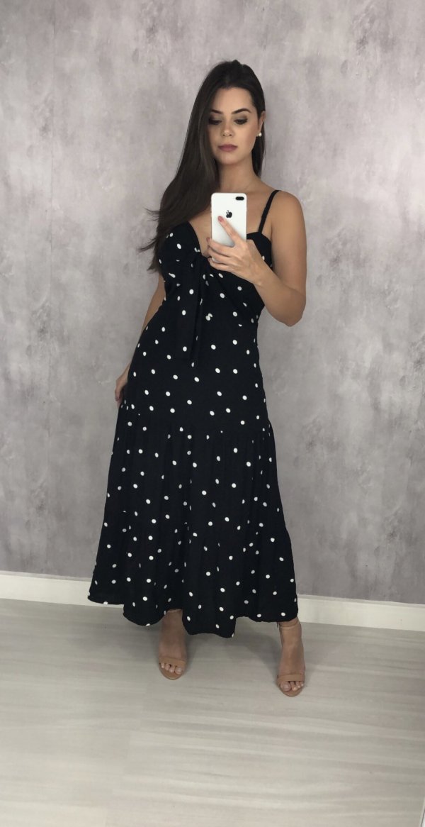 Vestido Camila Midi - Poá Fundo Preto - Imagem 5