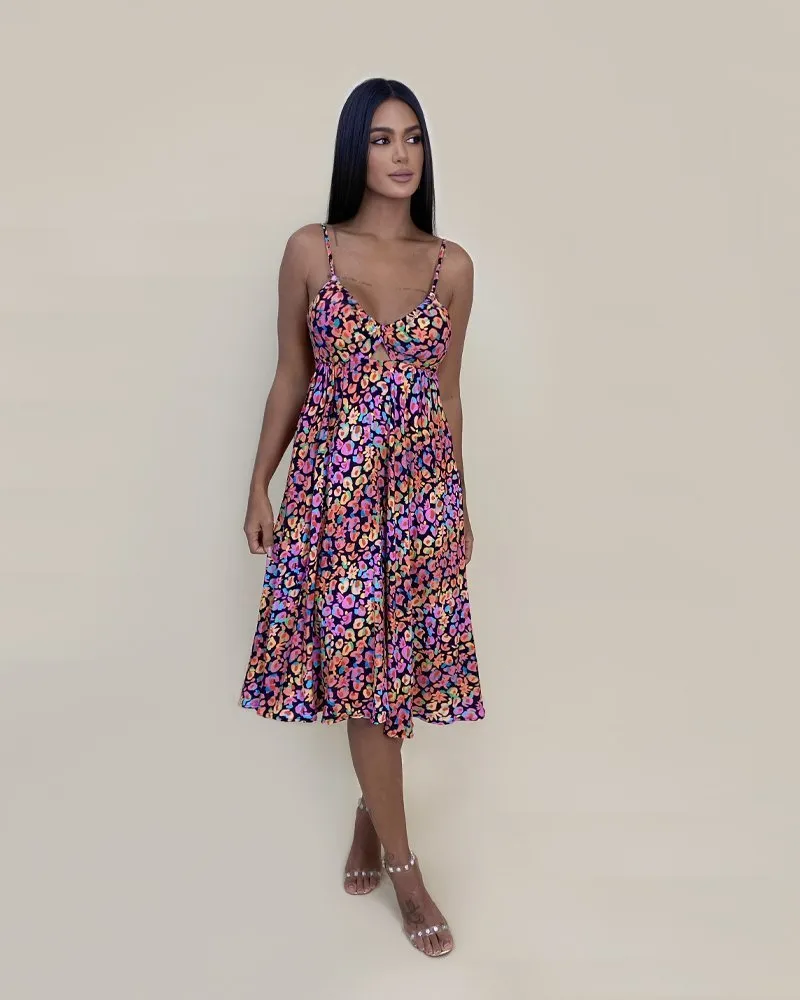 Vestido Ashley - Floral Animal Print Preto
