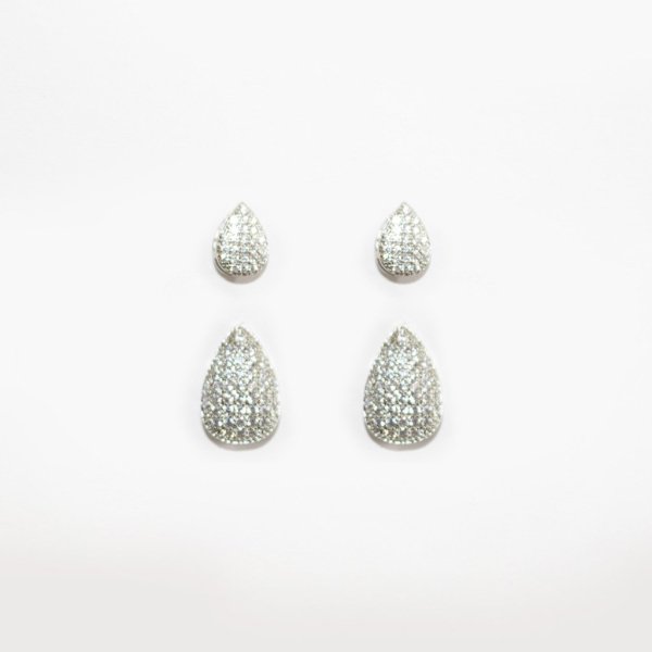 Conjunto Gota Prata Cravejado (Brinco + Colar)