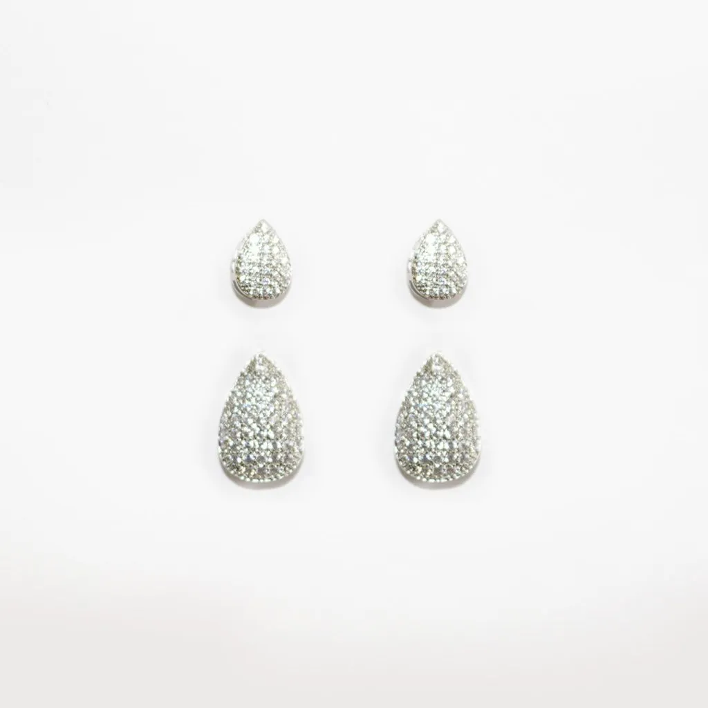 Conjunto Gota Prata Cravejado (Brinco + Colar)