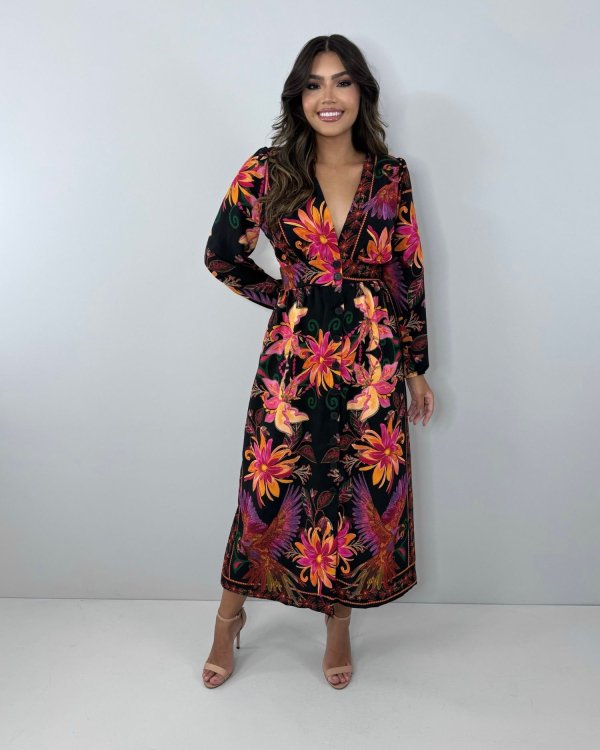 Vestido Clara - Floral Fundo Preto - Imagem 3