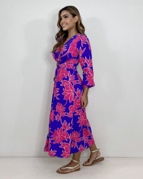 Vestido Clara - Floral Fundo Azul - Imagem 3
