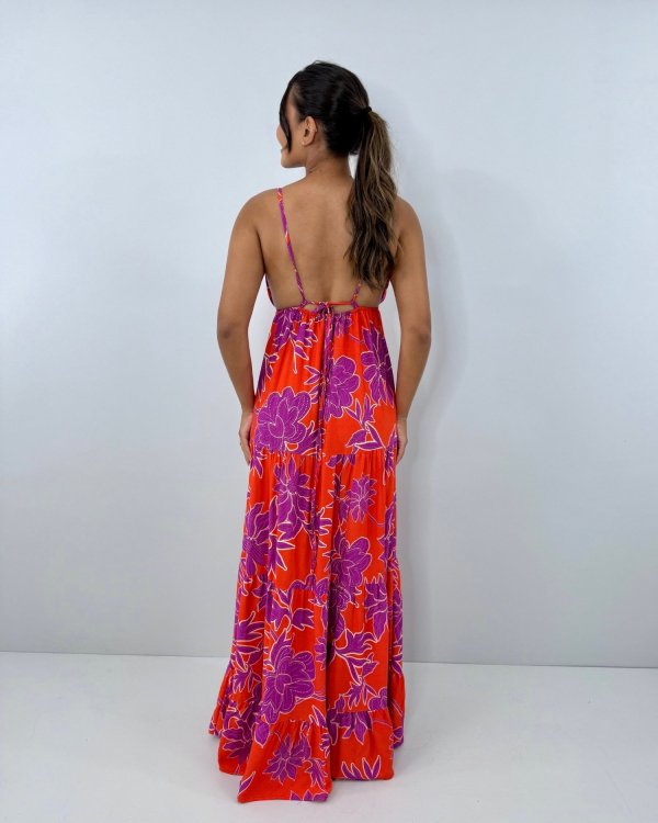 Vestido Sophia - Floral Fundo Laranja - Imagem 4