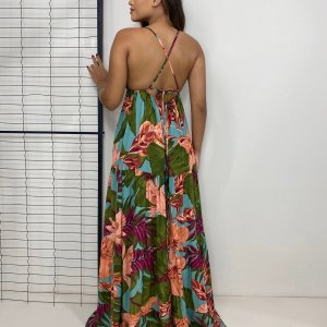 Vestido Sophia - Floral Fundo Azul Turquesa - Image 2