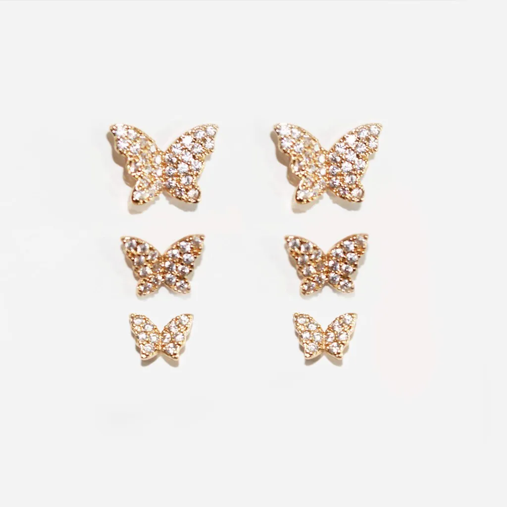 Conjunto Brinco Cravejado Borboleta Dourado