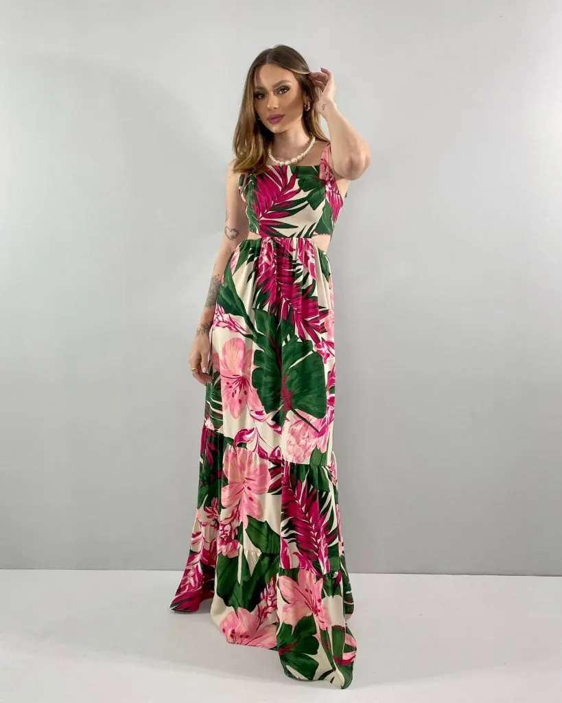 Vestido Pérola - Floral Fundo Bege