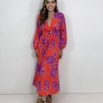 Vestido Clara - Floral Fundo Laranja