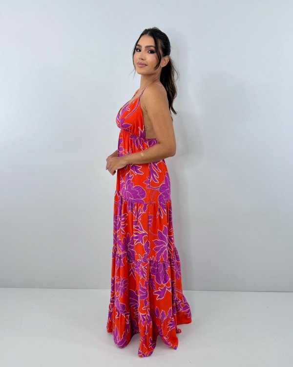 Vestido Sophia - Floral Fundo Laranja - Imagem 3