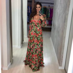 Vestido Rafaella - Floral Fundo Verde - Image 1