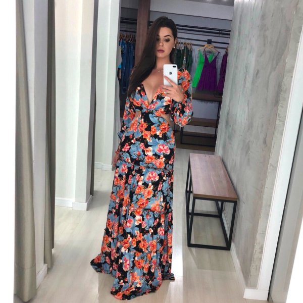 Vestido Rafaella - Floral Fundo Azul - Imagem 3