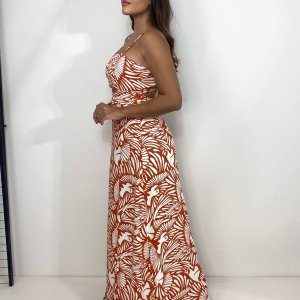 Vestido Naiane Longo - Estampado Fundo Laranja - Image 3