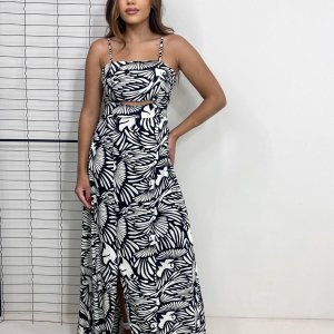Vestido Naiane Longo - Estampado Fundo Preto - Image 1