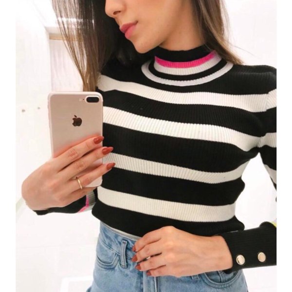 Tricot Listras - Preto e Branco