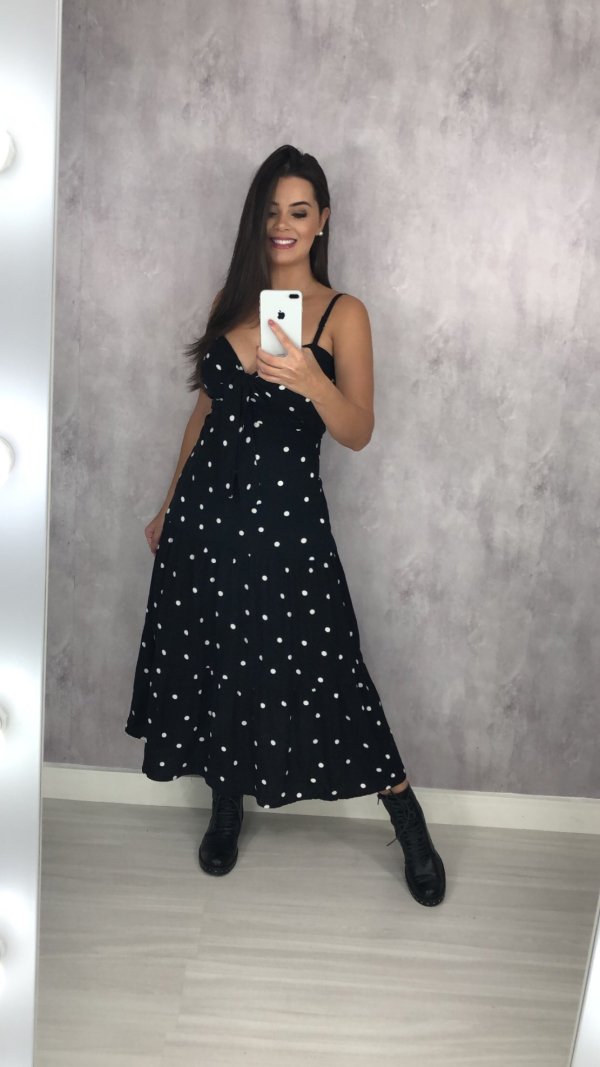 Vestido Camila Midi - Poá Fundo Preto - Imagem 3