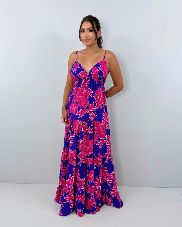 Vestido Sophia - Floral Fundo Azul - Imagem 3