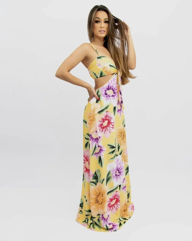 Vestido Natália - Floral Exclusivo Amarelo
