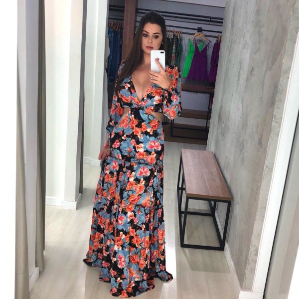 Vestido Rafaella - Floral Fundo Azul